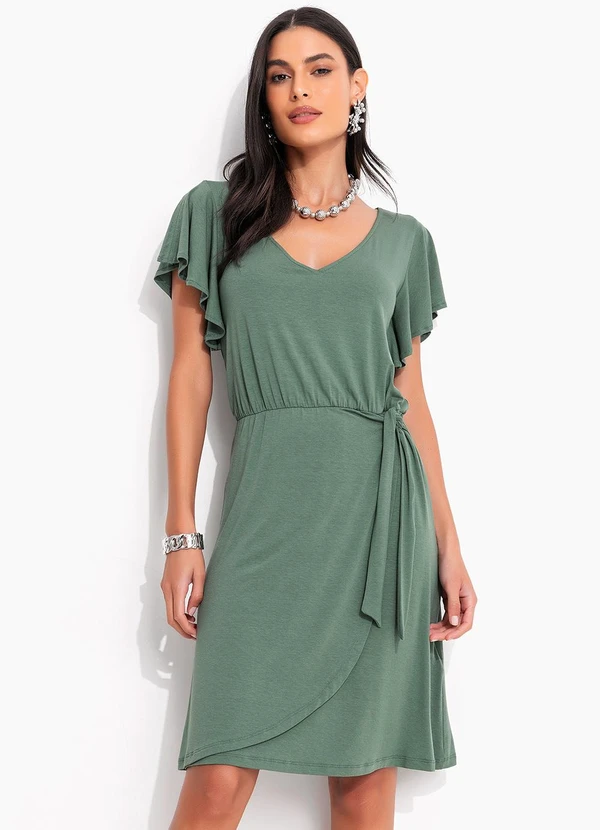 Quintess - Vestido Verde em Malha de Viscose com Elastano