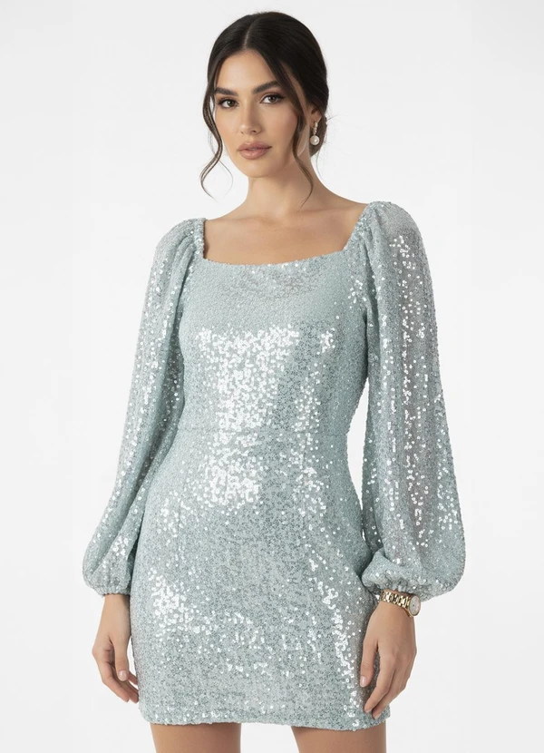 Quintess - Vestido Verde em Paetê com Mangas Bufantes 6