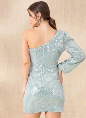 Quintess - Vestido Verde em Paetê e Faixa para Amarrar - QUINTESS