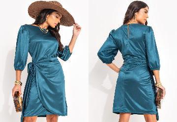 Vestido Verde Escuro em Malha Acetinada