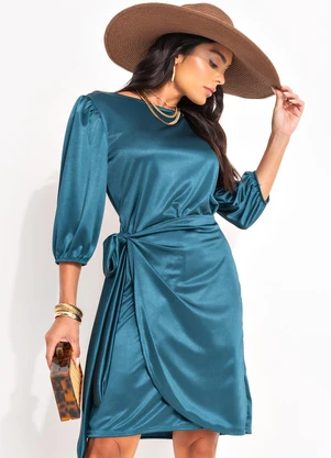 Quintess - Vestido Verde Escuro em Malha Acetinada - QUINTESS