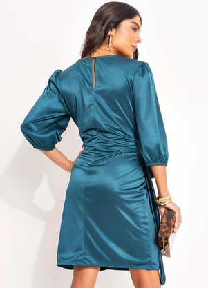 Quintess - Vestido Verde Escuro em Malha Acetinada - QUINTESS