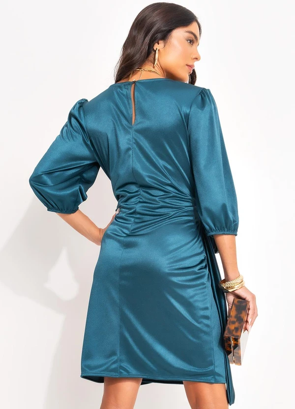 Quintess - Vestido Verde Escuro em Malha Acetinada 2