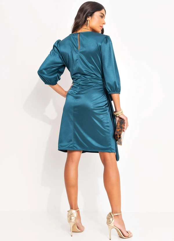 Quintess - Vestido Verde Escuro em Malha Acetinada 5