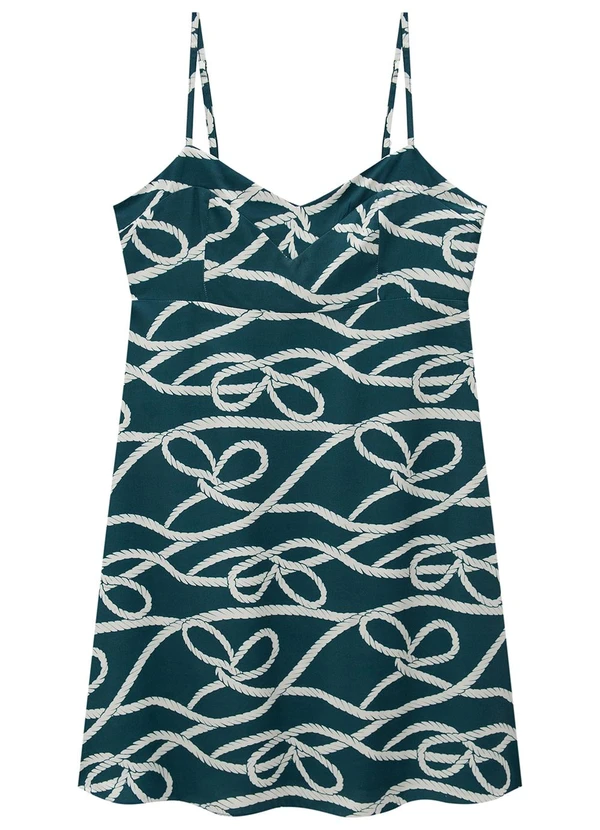 Enfim - Vestido Verde Esmeralda Abstrato Evasê