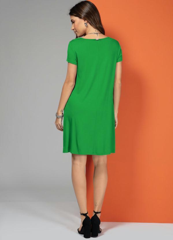 Quintess - Vestido Verde Folha com Bolsos e Mangas Curtas 4