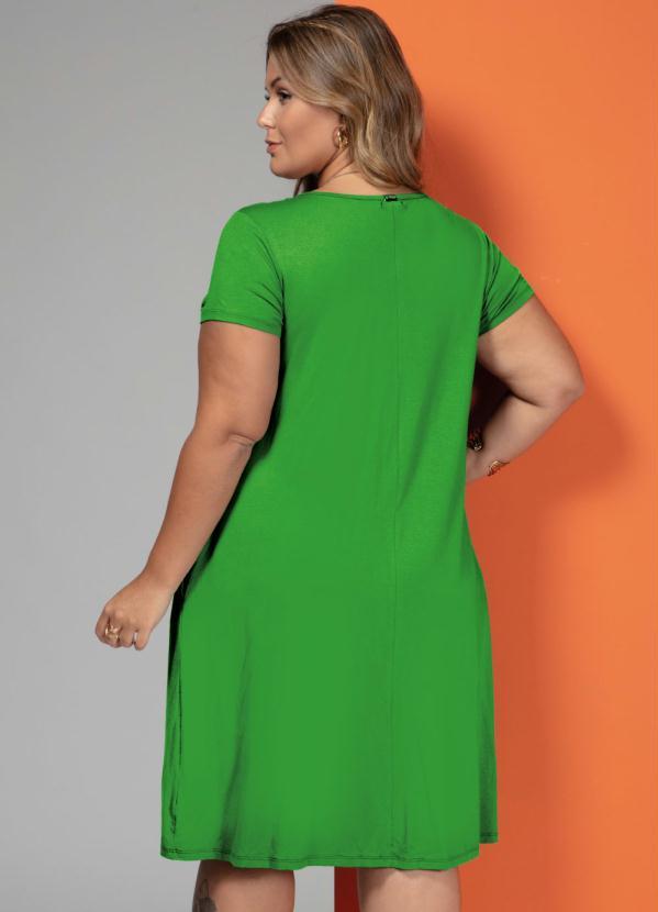 Quintess - Vestido Verde Folha com Bolsos e Mangas Curtas 6