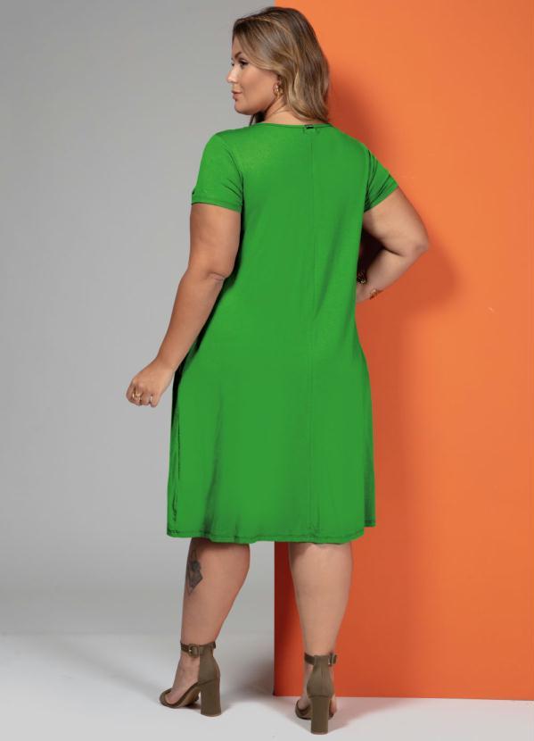 Quintess - Vestido Verde Folha com Bolsos e Mangas Curtas 8