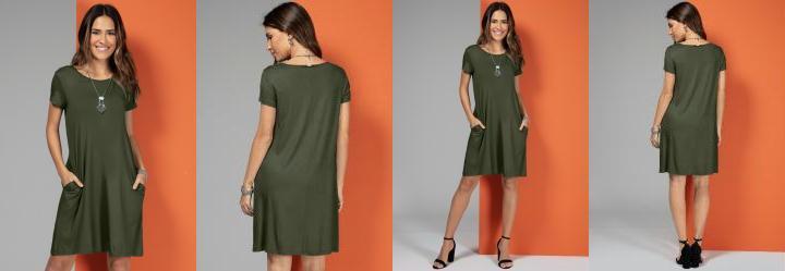 Vestido Verde Militar com Bolsos e Mangas Curtas