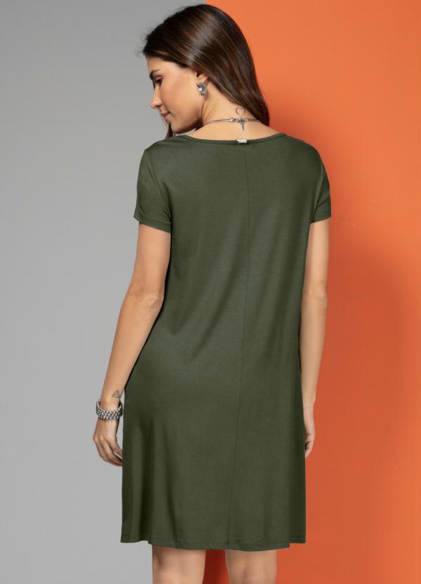 Quintess - Vestido Verde Militar com Bolsos e Mangas Curtas 2