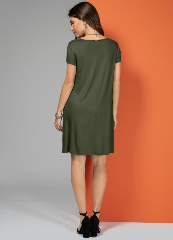 Quintess - Vestido Verde Militar com Bolsos e Mangas Curtas 4