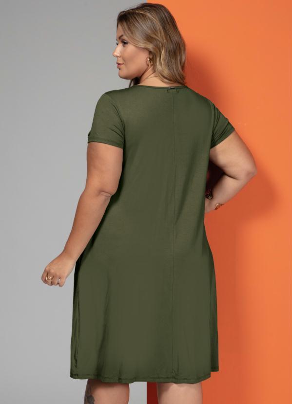 Quintess - Vestido Verde Militar com Bolsos e Mangas Curtas 6