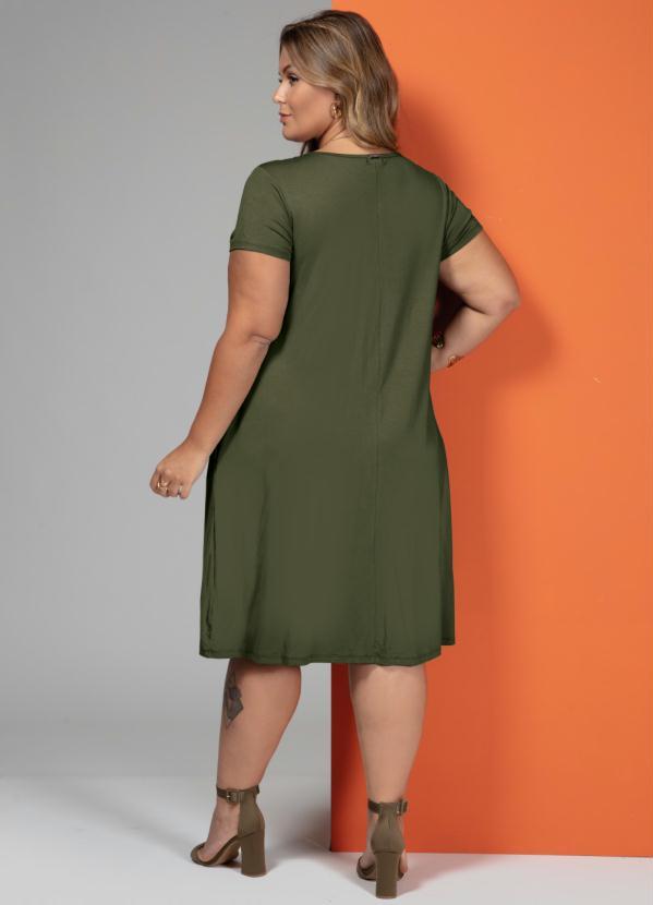 Quintess - Vestido Verde Militar com Bolsos e Mangas Curtas 8