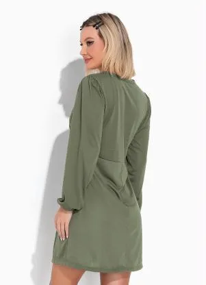 Moda Pop - Vestido Verde Militar com Mangas Bufantes - MODA POP