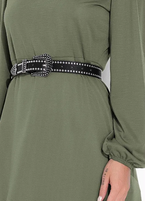 Moda Pop - Vestido Verde Militar com Mangas Bufantes 3