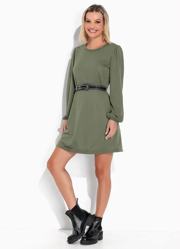 Moda Pop - Vestido Verde Militar com Mangas Bufantes 4