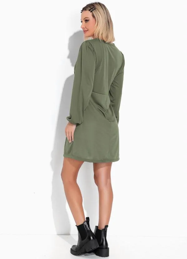 Moda Pop - Vestido Verde Militar com Mangas Bufantes 5