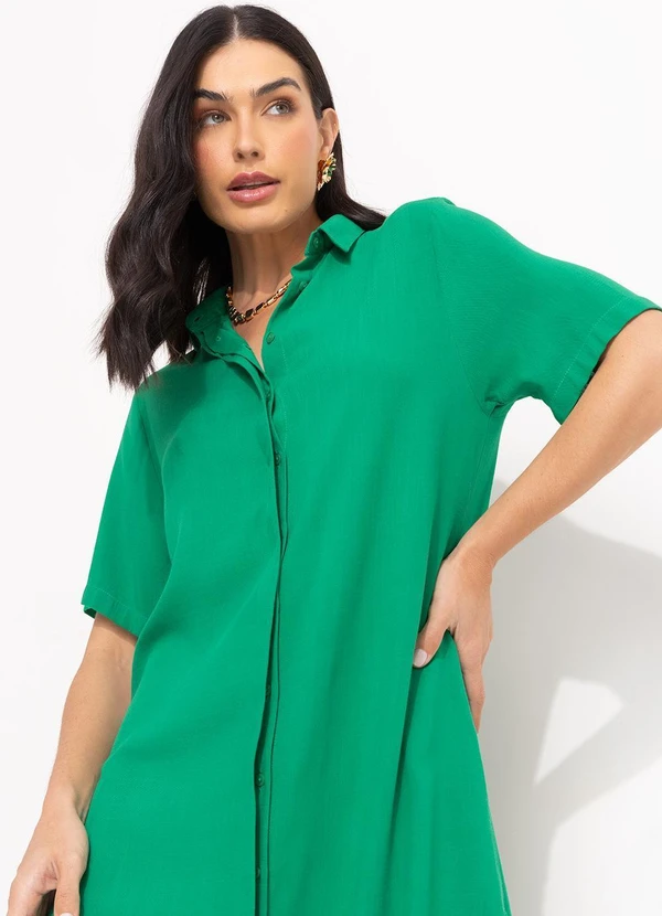 Quintess - Vestido Verde Militar em Viscose Plana