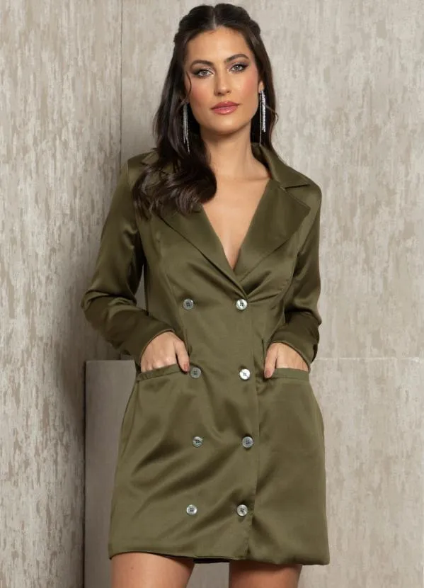 Quintess - Vestido Verde Musgo com Bolsos Funcionais