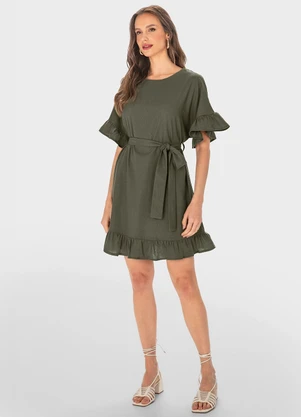 Malwee - Vestido Verde Musgo Curto Amplo - MALWEE