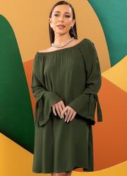 Vestido Verde Oliva em Viscose Plana