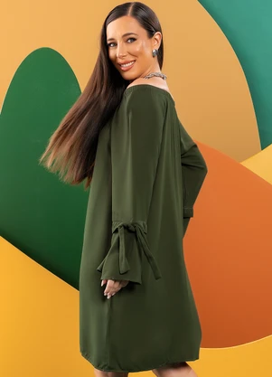 Quintess - Vestido Verde Oliva em Viscose Plana - QUINTESS