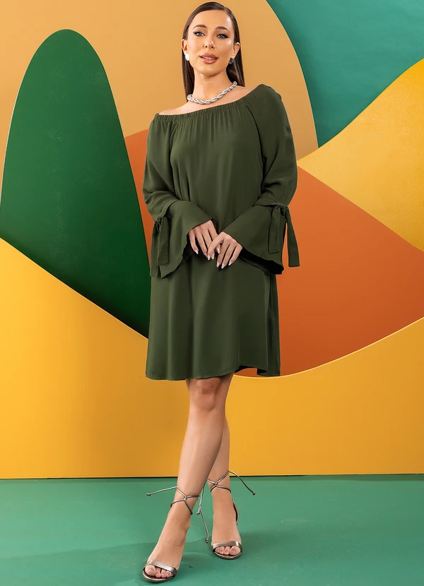 Quintess - Vestido Verde Oliva em Viscose Plana 3