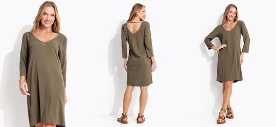 Vestido Verde Oliva em Viscose Slub Prime Vestido Verde Oliva em Viscose Slub Prime