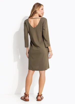 Quintess - Vestido Verde Oliva em Viscose Slub Prime - QUINTESS
