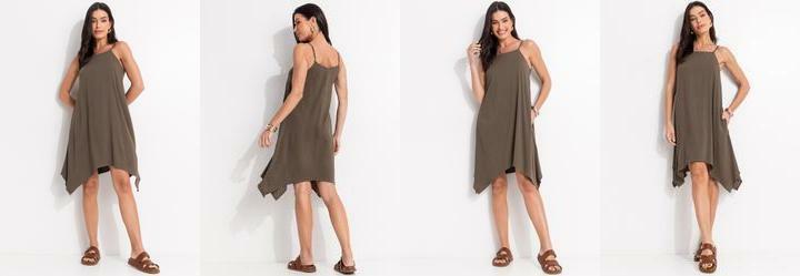 Vestido Verde Oliva em Viscose Slub Prime