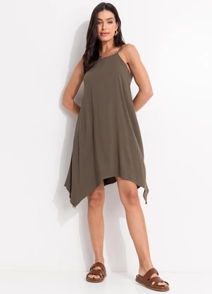 Quintess - Vestido Verde Oliva em Viscose Slub Prime - QUINTESS