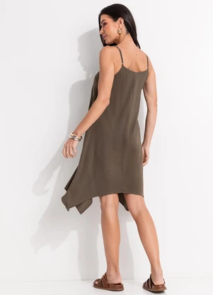 Quintess - Vestido Verde Oliva em Viscose Slub Prime - QUINTESS