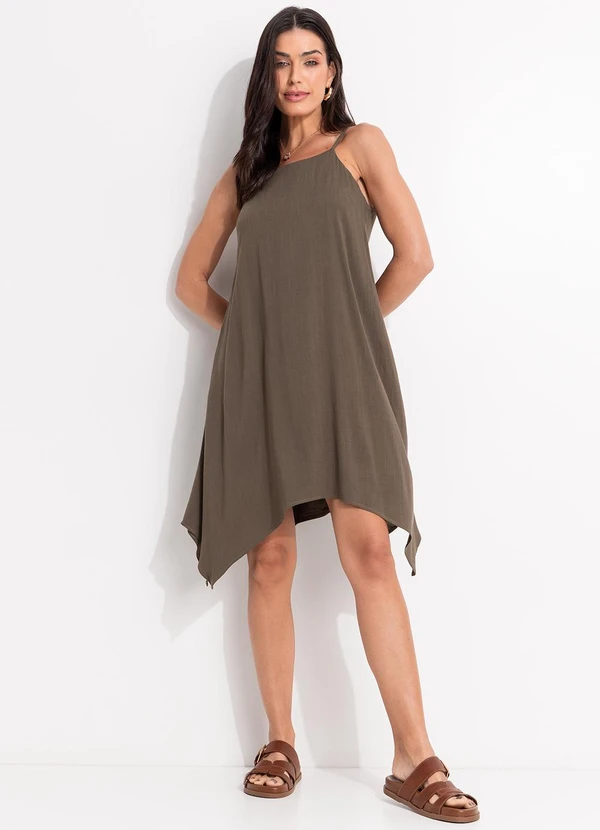 Quintess - Vestido Verde Oliva em Viscose Slub Prime