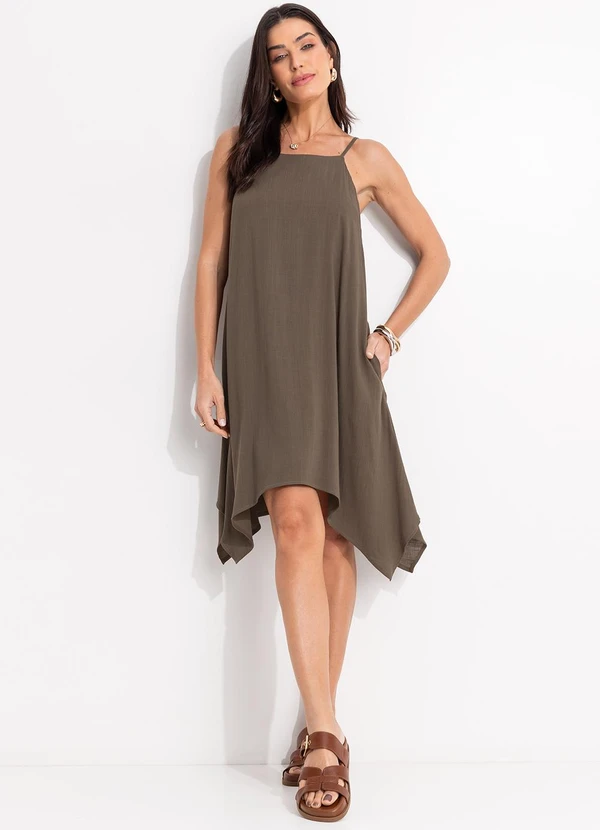 Quintess - Vestido Verde Oliva em Viscose Slub Prime 5