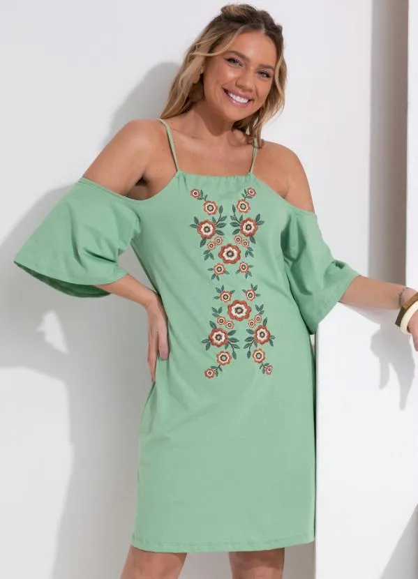 Queima Estoque - Vestido Verde Ombro Vazado 1