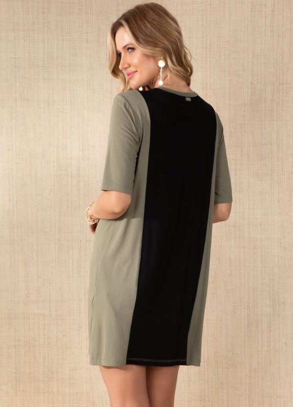 Quintess - Vestido Verde/Preto Preto Curto com Recortes 2