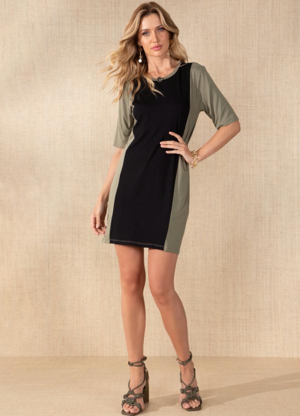 Quintess - Vestido Verde/Preto Preto Curto com Recortes 3