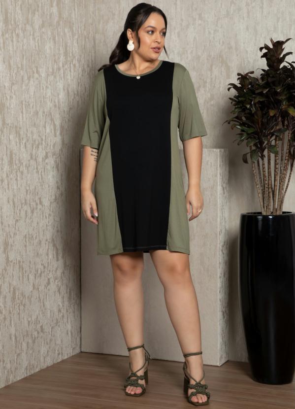 Quintess - Vestido Verde/Preto Preto Curto com Recortes 8