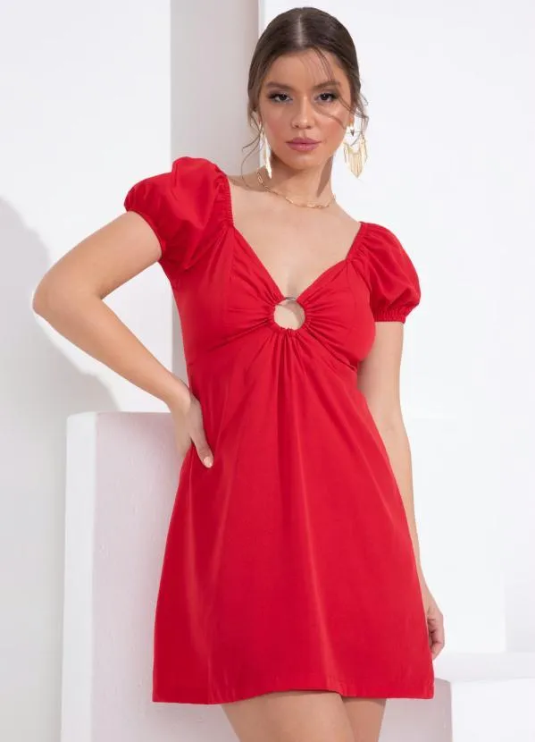 Queima Estoque Vestido Vermelho com Agorla no Decote