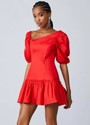 Authoria - Vestido Vermelho com Manga Bufante Vermelho - AUTHORIA