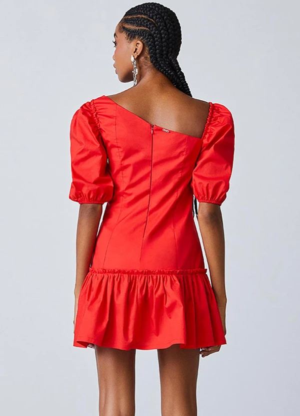 Authoria - Vestido Vermelho com Manga Bufante Vermelho 2