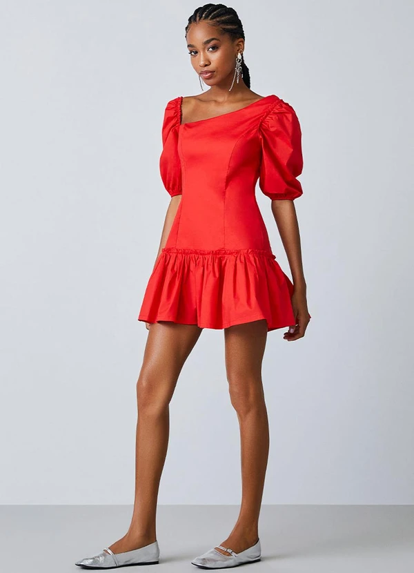 Authoria - Vestido Vermelho com Manga Bufante Vermelho 3