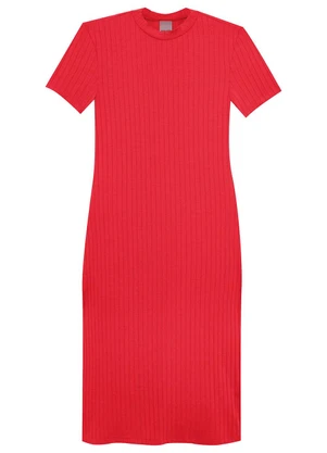 Malwee - Vestido Vermelho Curto Canelado - MALWEE