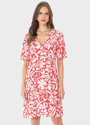 Malwee - Vestido Vermelho Curto Evasê Floral - MALWEE