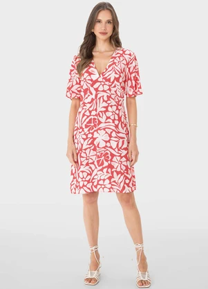 Malwee - Vestido Vermelho Curto Evasê Floral - MALWEE