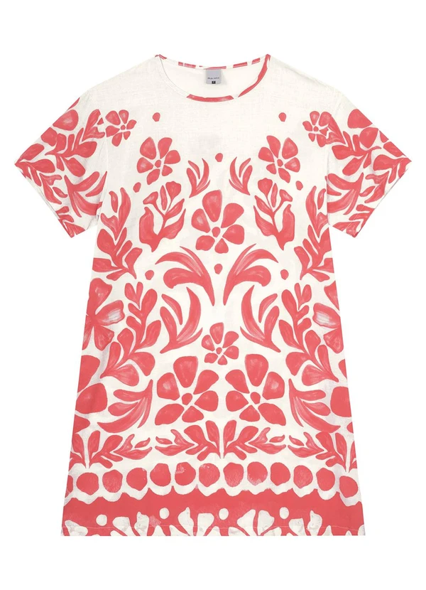 Malwee - Vestido Vermelho Curto Reto Floral