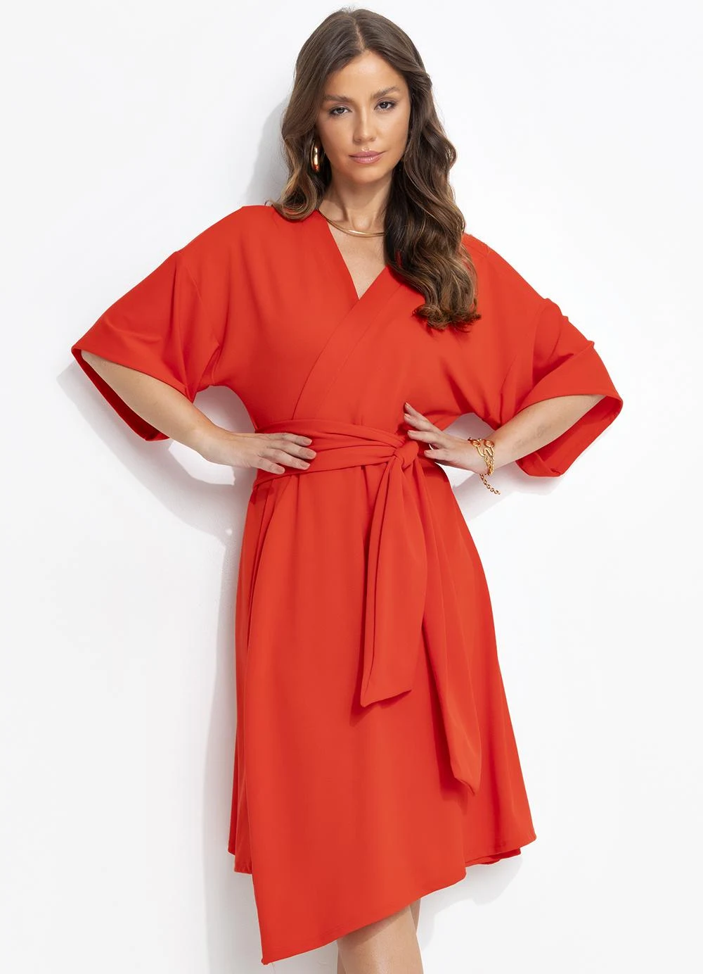Vestido vermelho em malha crepe