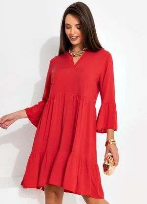 Quintess - Vestido Vermelho em Viscose Plana - QUINTESS