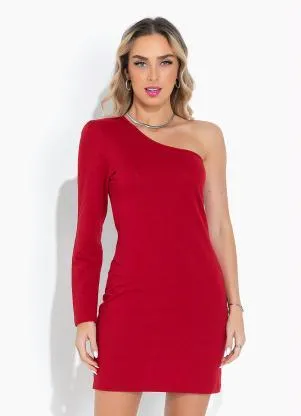 Moda Pop - Vestido Vermelho Justo com Decote Assímetrico - MODA POP