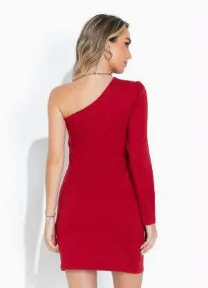 Moda Pop - Vestido Vermelho Justo com Decote Assímetrico - MODA POP